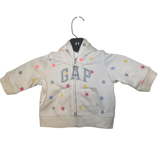 Baby Gap New Logo Zip Hoodie Cream Stars 0-3M NWT - Picture 2 of 7
